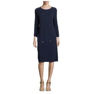 Joan Vass Sand Stitched Zip Pocket Shift Dress Black NWT